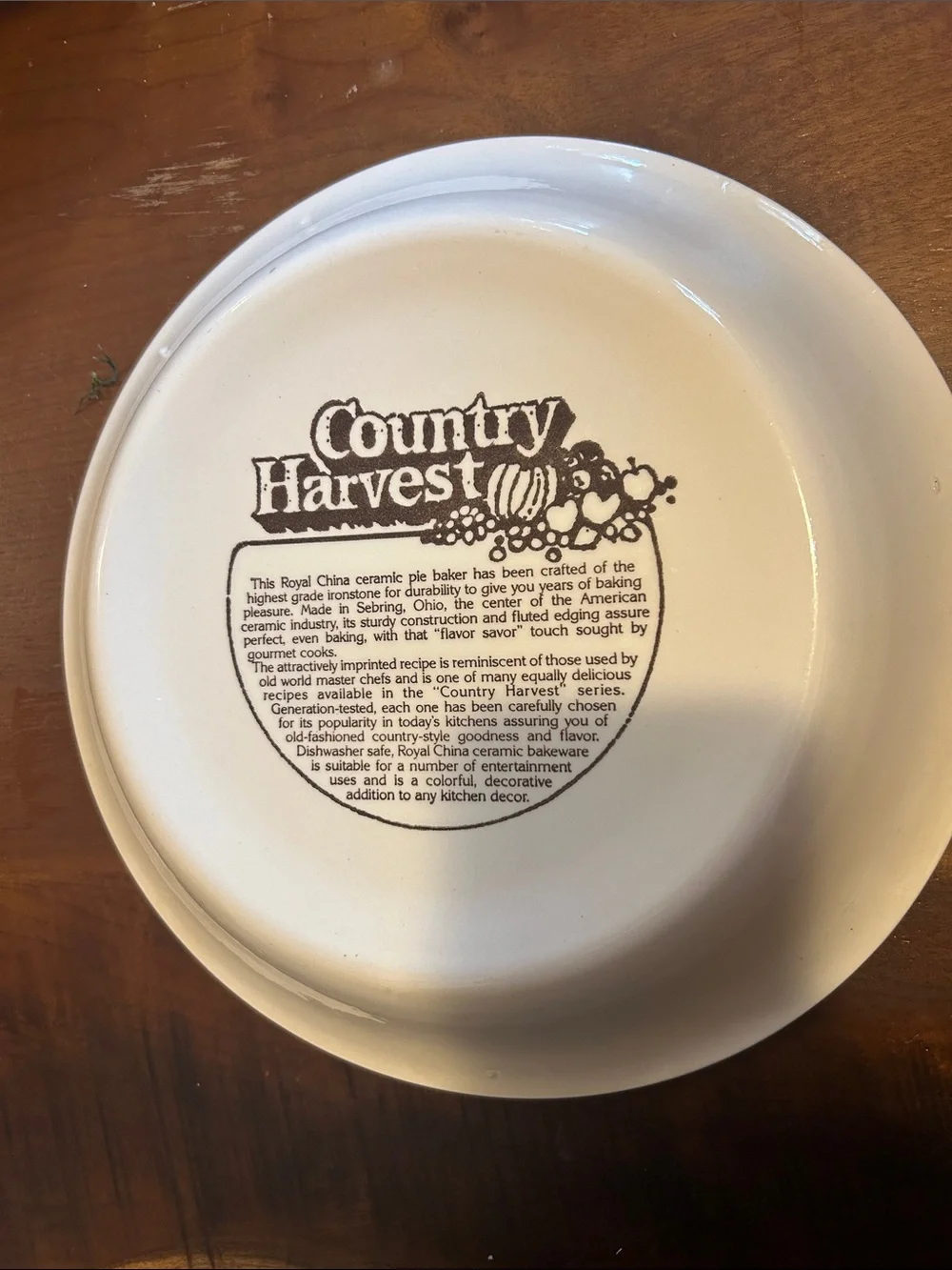 Vintage Ceramic Pie Plate with Recipe Graphic - White and Yellow